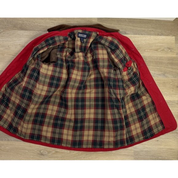 Lands End Chore Barn Coat Mens Large Tall Red Corduroy Collar Flannel Lined VTG - Picture 10 of 13